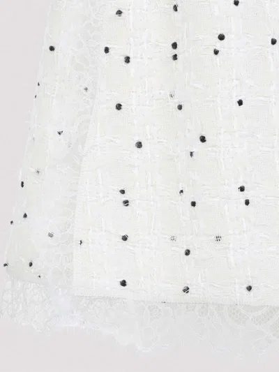 Giambattista Valli Ivory Cotton Mini Skirt With Polka Dot Design And Lace Trim In White