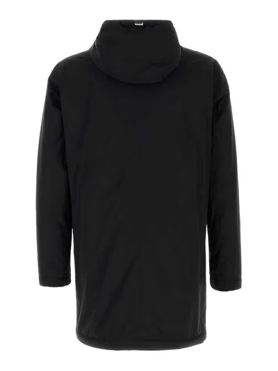 Herno Stretch Nylon Parka With Hood And Pockets In Black