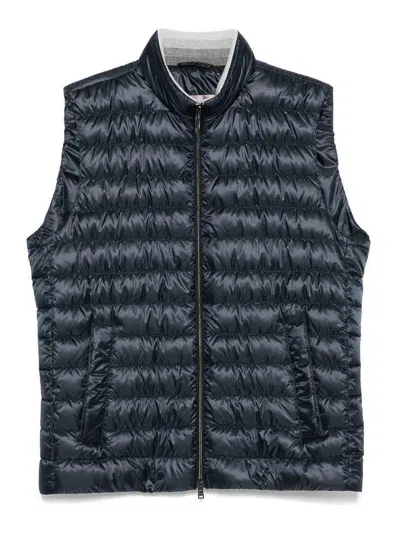 Herno Reversible Quilted Sleeveless Jacket With High Collar In Blue