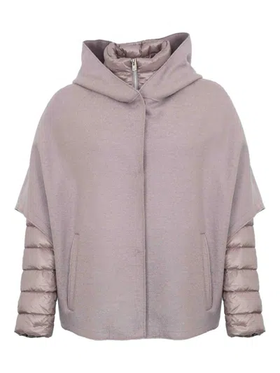 Herno Resort Cape In Felted Wool & Nylon Ultralight In Neutral