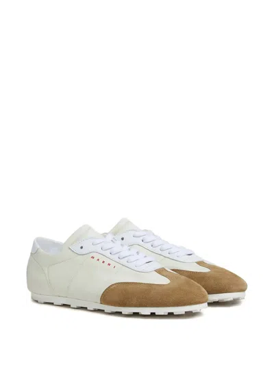 Marni Softy Soccer Suede-detail Leather Sneakers In White