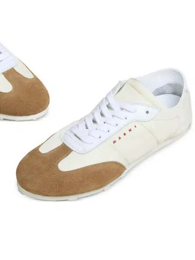 Marni Softy Soccer Suede-detail Leather Sneakers In White