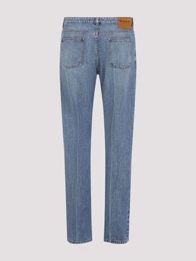 Marni Deep Blue Cotton Washed Bull Denim 5-pocket Jeans In Blue