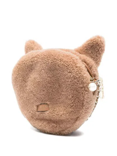 Jimmy Choo Fox Leather-trimmed Shearling Shoulder Bag In Brown