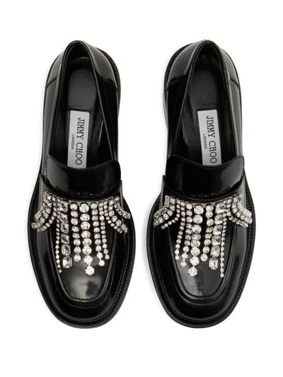 Jimmy Choo Tylor 60 Crystal-embellished Patent Leather Loafers In Black