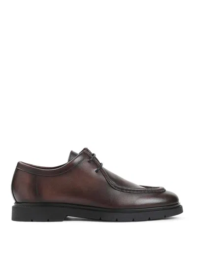 Kiton Black Leather Lace Up Shoes In Brown