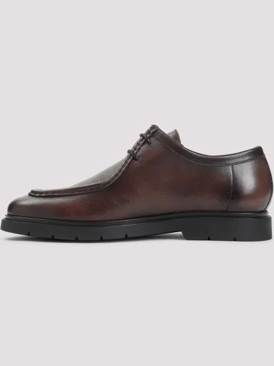 Kiton Black Leather Lace Up Shoes In Brown