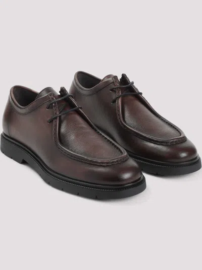 Kiton Black Leather Lace Up Shoes In Brown