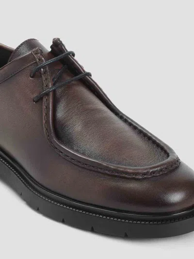 Kiton Black Leather Lace Up Shoes In Brown