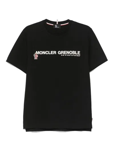 Moncler Midnight Blue Stretch Cotton T-shirt In Black