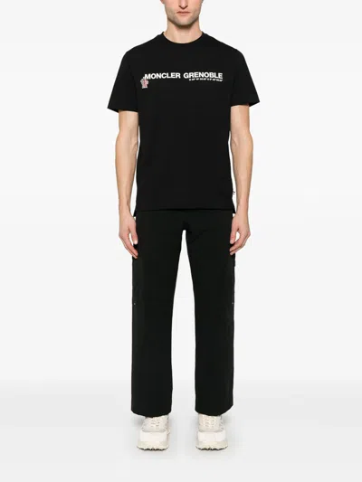 Moncler Midnight Blue Stretch Cotton T-shirt In Black