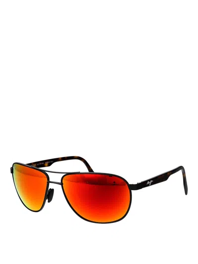 Maui Jim Matte Black Varnish Havana Ruthenium Sunglasses In Orange