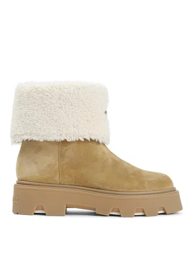 Moncler Aurea Mini Ankle Boots In Suede Leather And Shearling In Brown