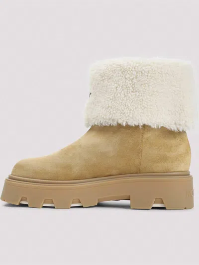 Moncler Aurea Mini Ankle Boots In Suede Leather And Shearling In Brown