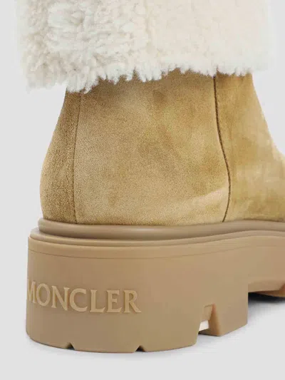 Moncler Aurea Mini Ankle Boots In Suede Leather And Shearling In Brown