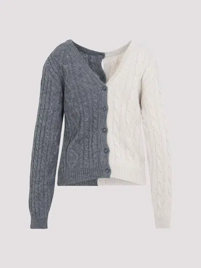 Moschino Cable Knit Color Block Long Sleeve Sweater In Multi