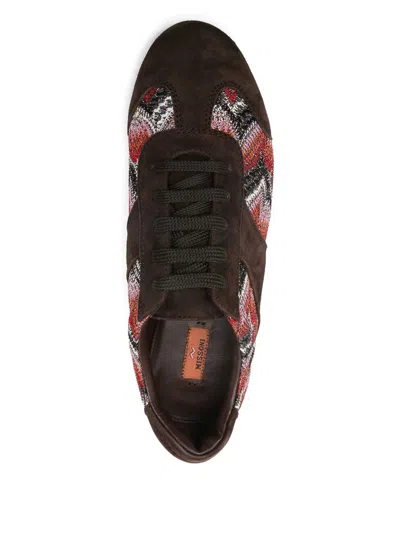 Missoni Lame-trimmed Suede Sneakers In Brown