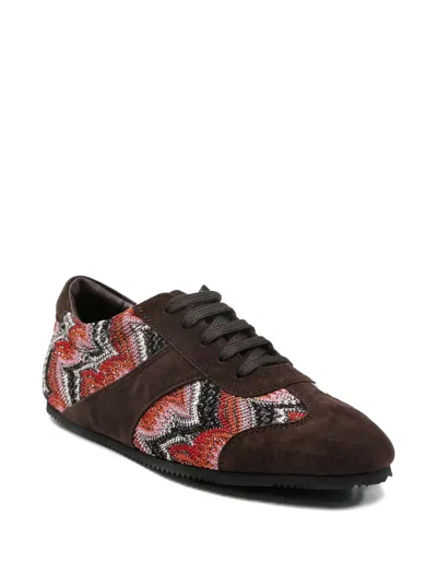 Missoni Lame-trimmed Suede Sneakers In Brown