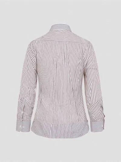 Maison Margiela Vertical Stripe Fitted Shirt With Ruffled Detail In Multi