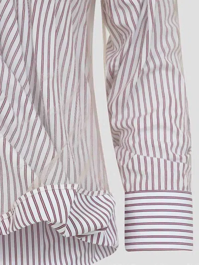 Maison Margiela Vertical Stripe Fitted Shirt With Ruffled Detail In Multi