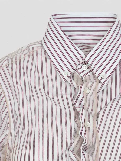 Maison Margiela Vertical Stripe Fitted Shirt With Ruffled Detail In Multi
