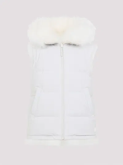 Yves Salomon Plush Lamb Fur Vest With High Collar And Down Insulation In White