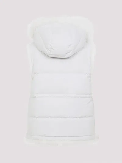 Yves Salomon Plush Lamb Fur Vest With High Collar And Down Insulation In White