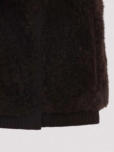 Yves Salomon Textured Lamb Hair Wool Vest With High Collar In Brown