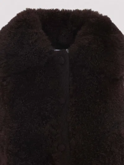 Yves Salomon Textured Lamb Hair Wool Vest With High Collar In Brown