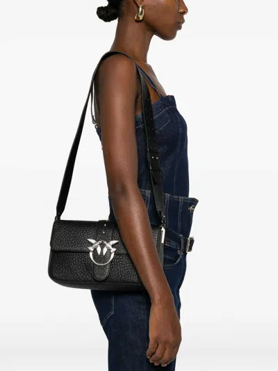 Pinko Edium Classic Love Slouchy Leather Bag In Black