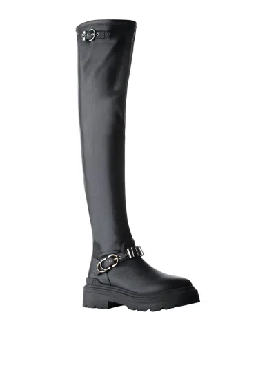 Pinko Thigh-high Boots With Metal Inserts In Black