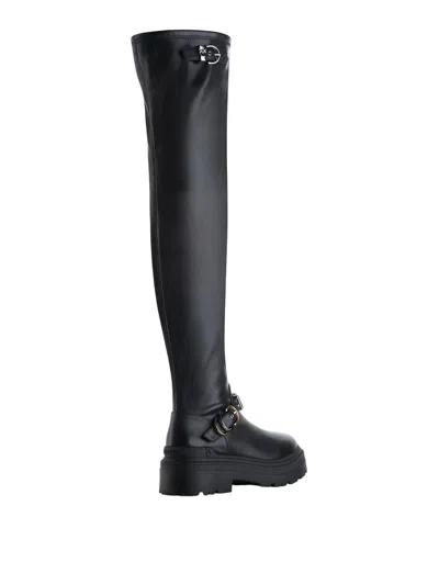 Pinko Thigh-high Boots With Metal Inserts In Black
