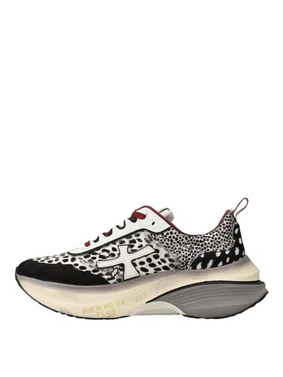 Premiata Hill Sneakers In Black And White Pony Hair With Black Suede And White Leather Inserts In Multi