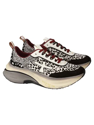 Premiata Hill Sneakers In Black And White Pony Hair With Black Suede And White Leather Inserts In Multi