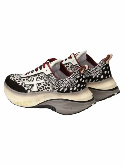 Premiata Hill Sneakers In Black And White Pony Hair With Black Suede And White Leather Inserts In Multi