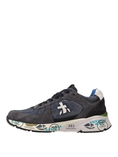Premiata Low-top Sneakers With Graphic Text Accents In Blue
