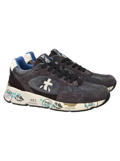 Premiata Low-top Sneakers With Graphic Text Accents In Blue