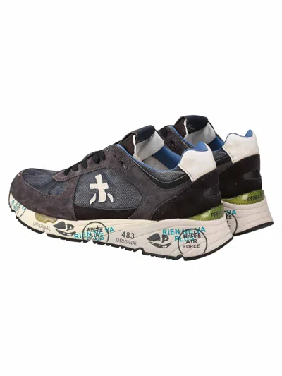 Premiata Low-top Sneakers With Graphic Text Accents In Blue