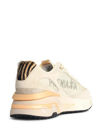 Premiata Beige Suede Sneakers With Rubber Tongue And Chunky Sole In Multi