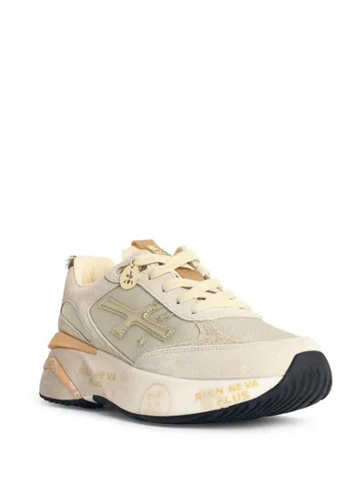 Premiata Beige Suede Sneakers With Rubber Tongue And Chunky Sole In Multi