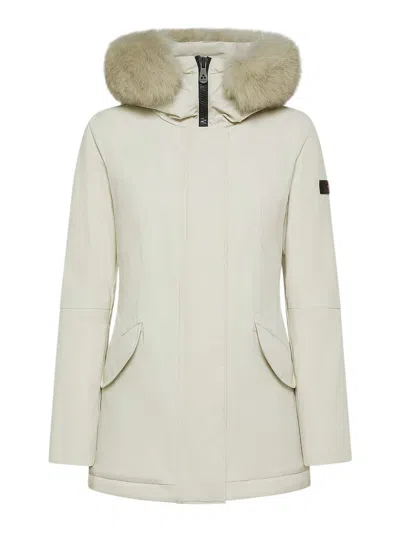 Peuterey Donnet Kl Fur Down Jacket In Dove Grey In Multi