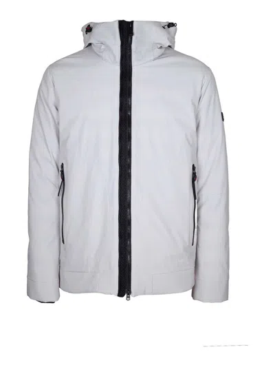 Peuterey Short Jacket In Stretch Polyester Canvas Bonded To Jersey In White