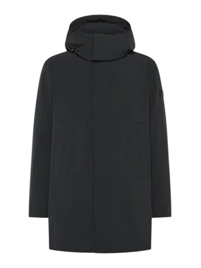 Peuterey Technical Coat In Graphite Blue Recycled Fabric In Black