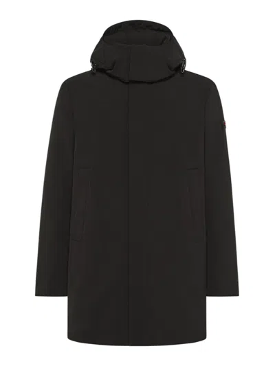 Peuterey Technical Coat In Graphite Blue Recycled Fabric In Black