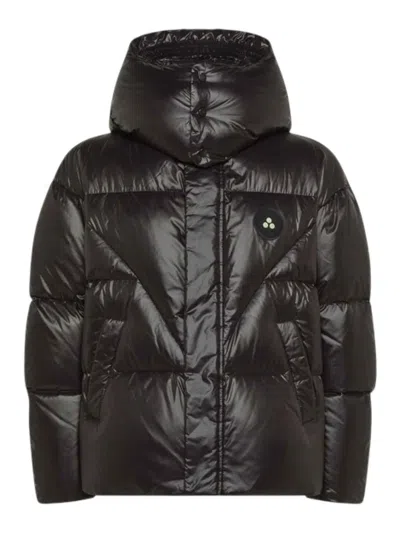 Peuterey Giubbino Puffer Lucido Con Cappuccio Nero In Blue