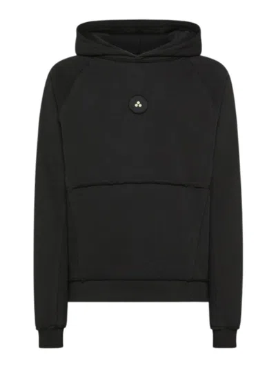 Peuterey Ribbed Knit Hoodie With Polished Finish In Black
