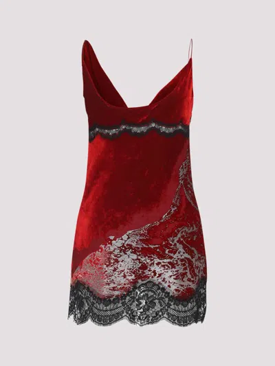 Roberto Cavalli Mini Slip Dress With Deep Cowl Neckline And Abstract Pattern In Red