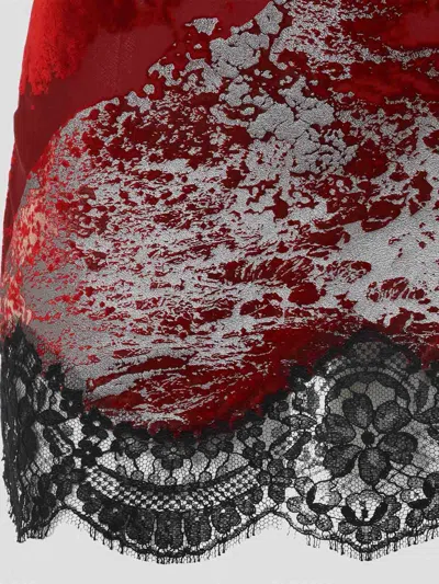 Roberto Cavalli Mini Slip Dress With Deep Cowl Neckline And Abstract Pattern In Red