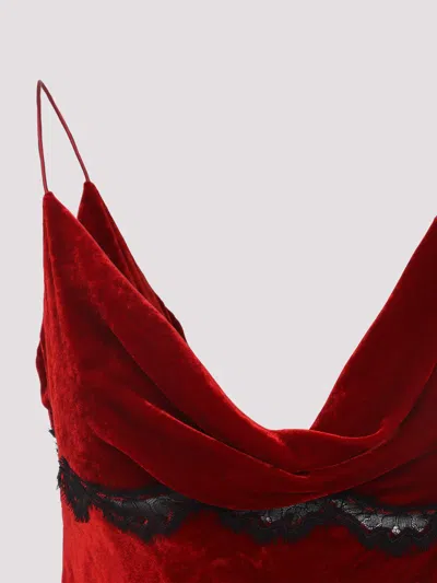 Roberto Cavalli Mini Slip Dress With Deep Cowl Neckline And Abstract Pattern In Red