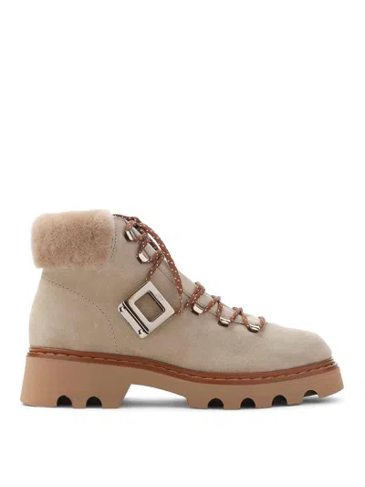 Roger Vivier Viv Rangers Truck Booties In Suede Beige In Brown